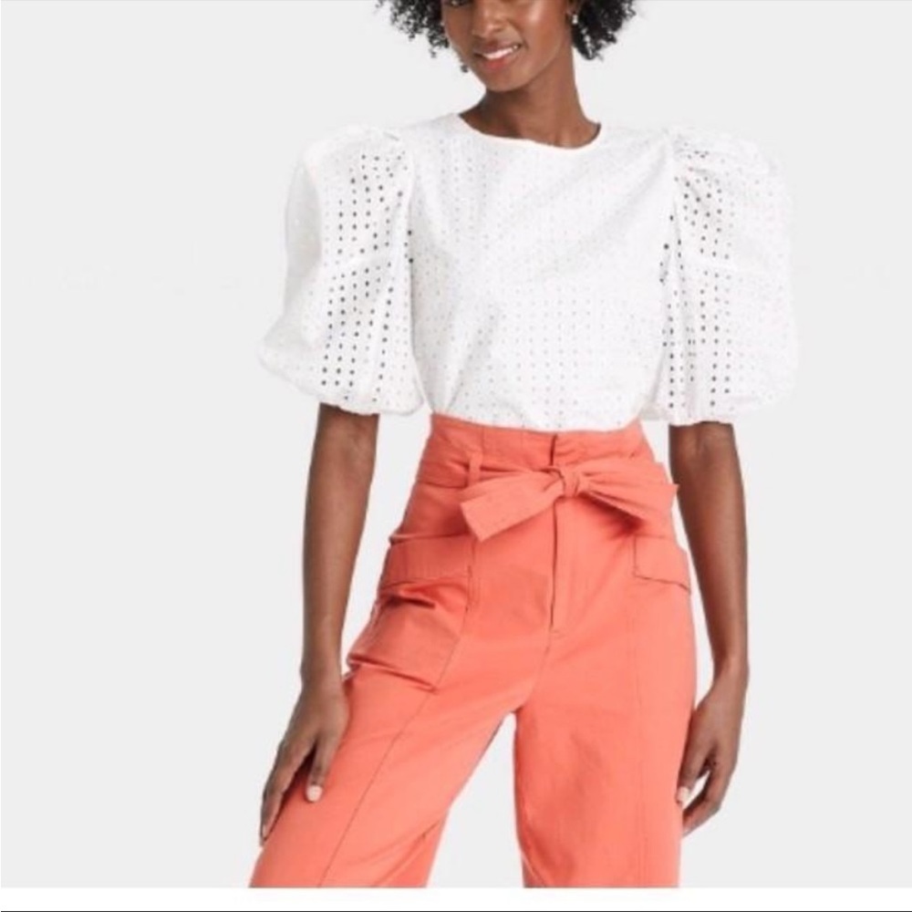 NWT a new day puff sleeve eyelet white blouse